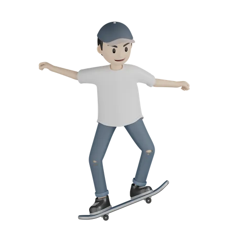 Garoto feliz jogando skate  3D Illustration