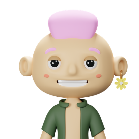 Menino fofo de primavera com cabelo rosa  3D Icon