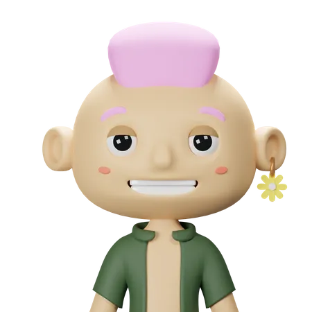 Menino fofo de primavera com cabelo rosa  3D Icon