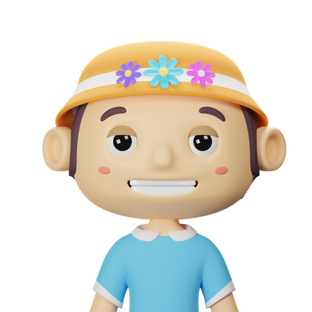 Menino fofo de primavera com chapéu de flor  3D Icon