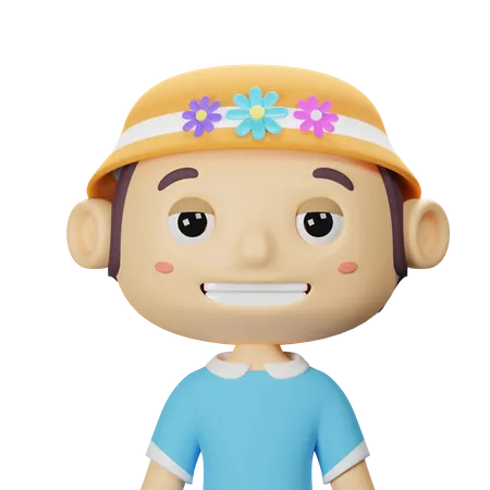 Menino fofo de primavera com chapéu de flor  3D Icon