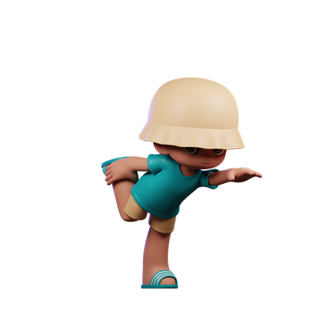 Menino fofo fazendo pose de uma perna em pé  3D Illustration