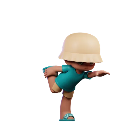 Menino fofo fazendo pose de uma perna em pé  3D Illustration