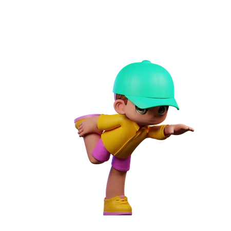 Menino fofo fazendo pose de uma perna em pé  3D Illustration