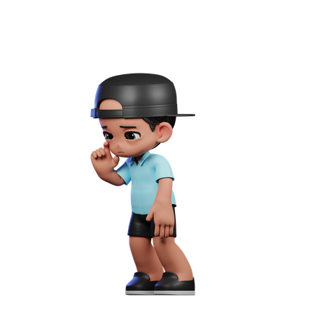 Garoto fofo fazendo pose triste em pé  3D Illustration