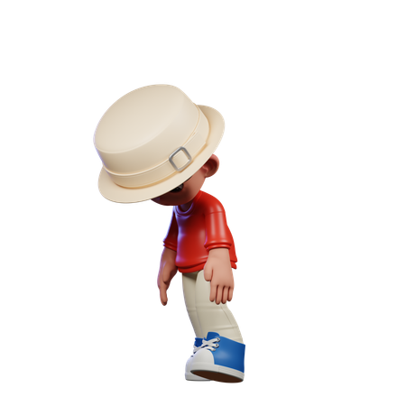 Garoto fofo fazendo pose de caminhada cansada  3D Illustration