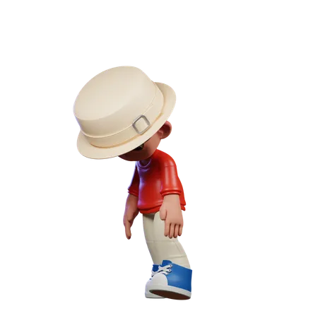 Garoto fofo fazendo pose de caminhada cansada  3D Illustration