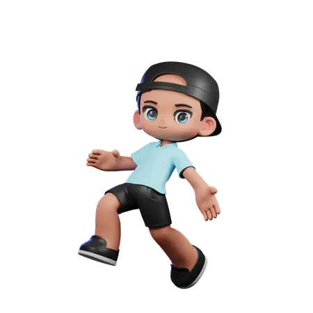 Garoto fofo fazendo pose de salto feliz  3D Illustration