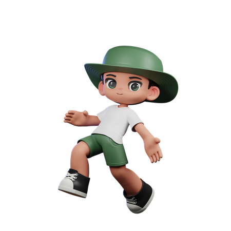 Garoto fofo fazendo pose de salto feliz  3D Illustration