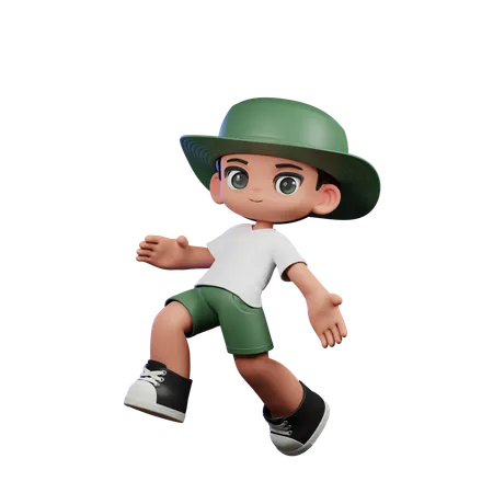 Garoto fofo fazendo pose de salto feliz  3D Illustration