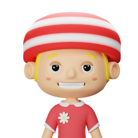 Menino fofo de primavera com chapéu de cogumelo 3D Icon