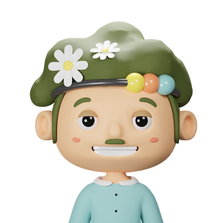 Menino fofo da primavera com cabelo verde  3D Icon