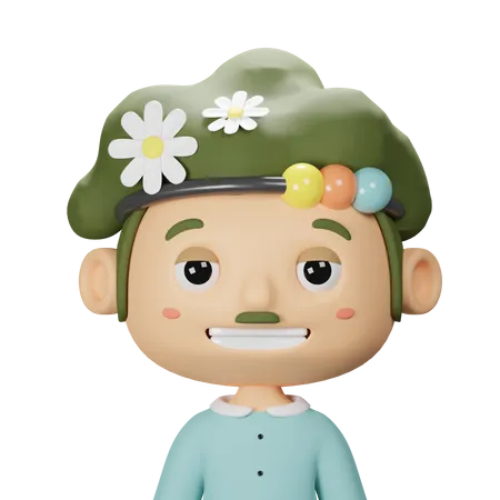 Menino fofo da primavera com cabelo verde  3D Icon