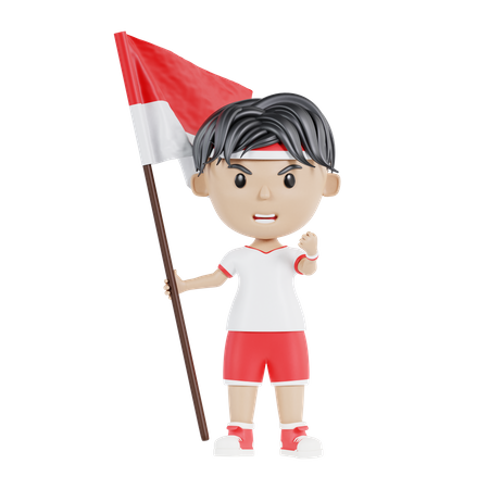 Menino indonésio saiu segurando bandeira indonésia  3D Icon