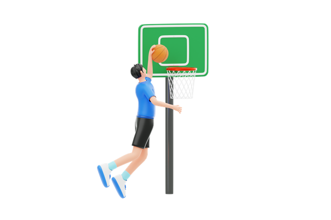 Menino jogando basquete  3D Illustration