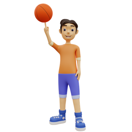 Menino jogando basquete com um dedo  3D Illustration
