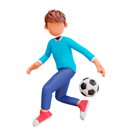 Menino jogando futebol  3D Illustration