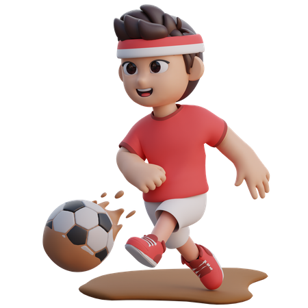 Menino jogando futebol na lama  3D Icon