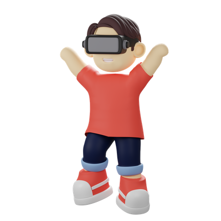 Menino jogando jogo de realidade virtual usando óculos VR  3D Illustration