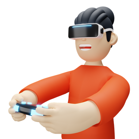 Menino jogando jogo virtual  3D Illustration
