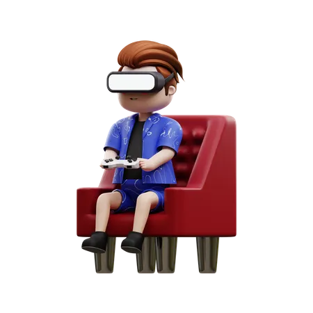 Menino jogando jogo virtual  3D Illustration