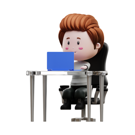 Menino jogando no laptop  3D Illustration