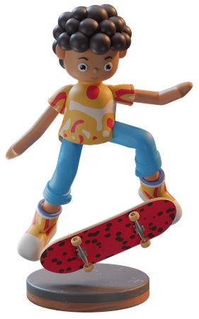 Menino brincando de skate  3D Illustration