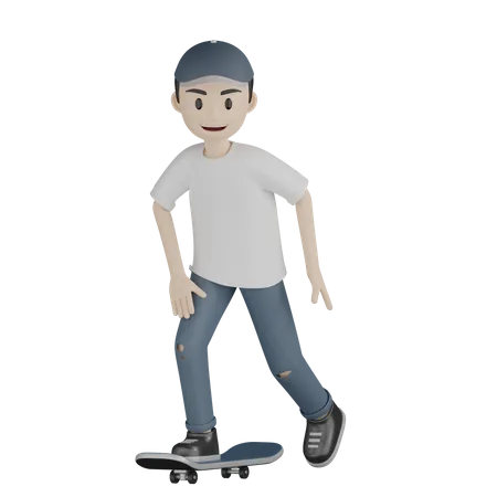 Menino brincando de skate  3D Illustration