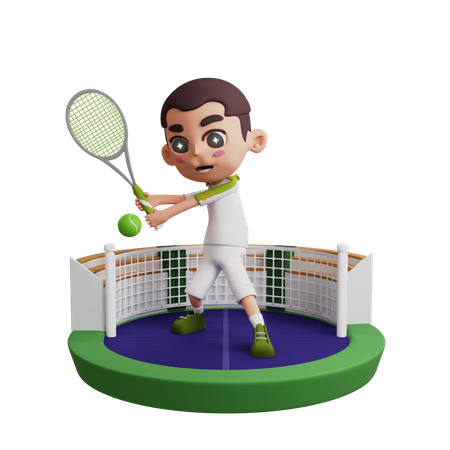 Menino jogando tênis  3D Illustration