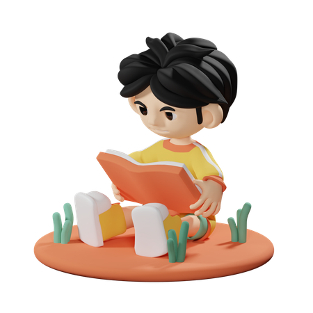 Menino leu um livro sentado no chão  3D Illustration