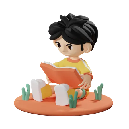 Menino leu um livro sentado no chão  3D Illustration