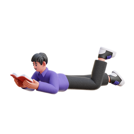 Menino lendo um livro enquanto dorme  3D Illustration