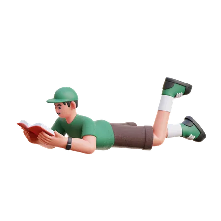 Menino lendo um livro enquanto dorme  3D Illustration
