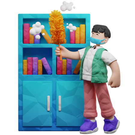 Menino limpando a poeira da estante  3D Icon