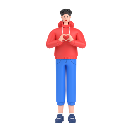 Menino mostrando o coração com as duas mãos  3D Illustration