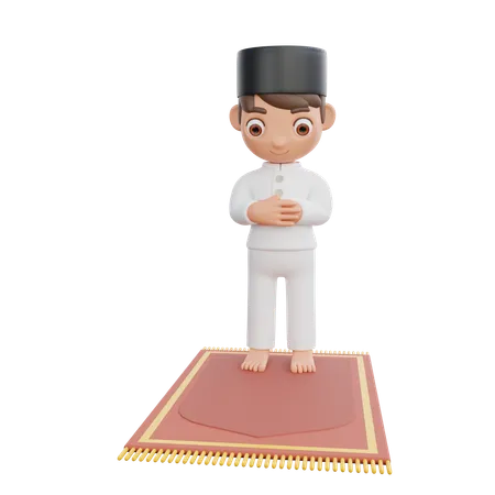 Menino muçulmano fazendo oração namaaz  3D Illustration