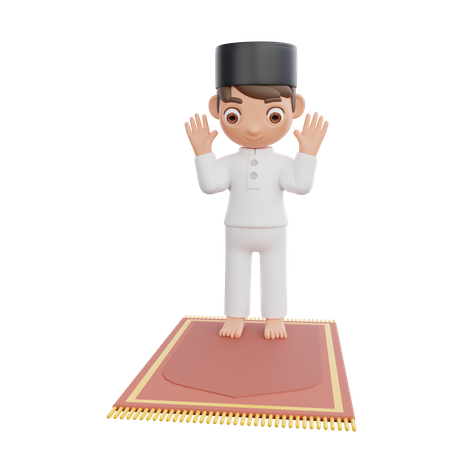 Menino muçulmano fazendo oração namaaz  3D Illustration