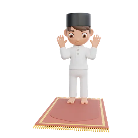 Menino muçulmano fazendo oração namaaz  3D Illustration