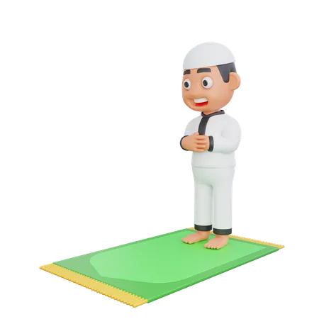 Menino muçulmano fazendo oração namaaz  3D Illustration