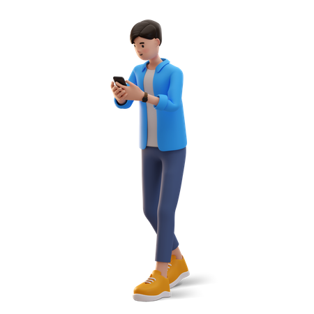 Menino olhando para a tela do telefone  3D Illustration