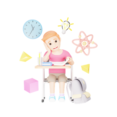 Menino preguiçoso está fazendo lição de casa  3D Icon