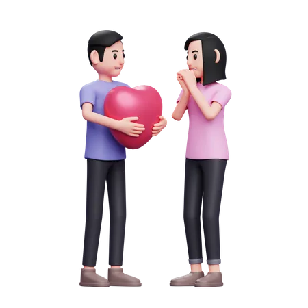 Menino Deu Uma Surpresa De Balao De Coracao Ilustracao De Personagem Conceito De Dia Dos Namorados Em 3 D 3D Illustration