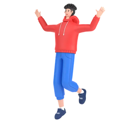 Menino pulando e comemora o sucesso  3D Illustration