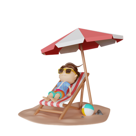 Garoto relaxando na praia  3D Illustration