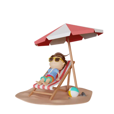 Garoto relaxando na praia  3D Illustration