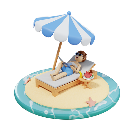 Garoto relaxando na praia  3D Illustration