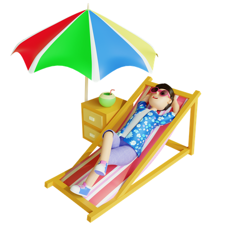 Menino relaxando na praia  3D Illustration