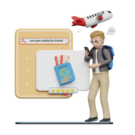 Menino reservando destino de viagem on-line  3D Icon