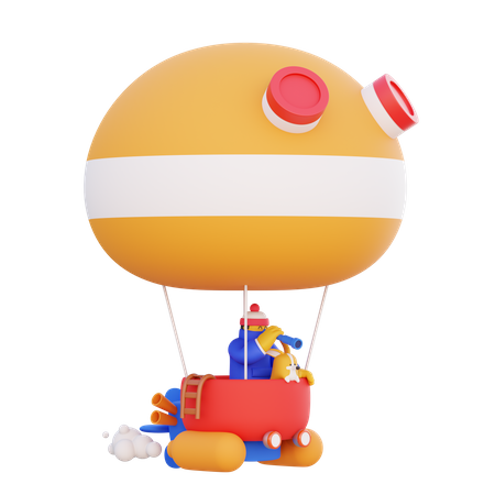 Menino saindo de férias em balão de ar quente  3D Illustration