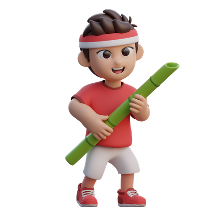 Menino segurando bambu  3D Icon